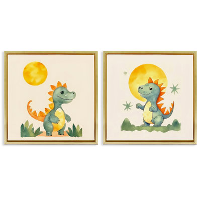  «Happy Dinos & Moon», ensemble de 2 toiles flottantes encadrées par Andrea Haase