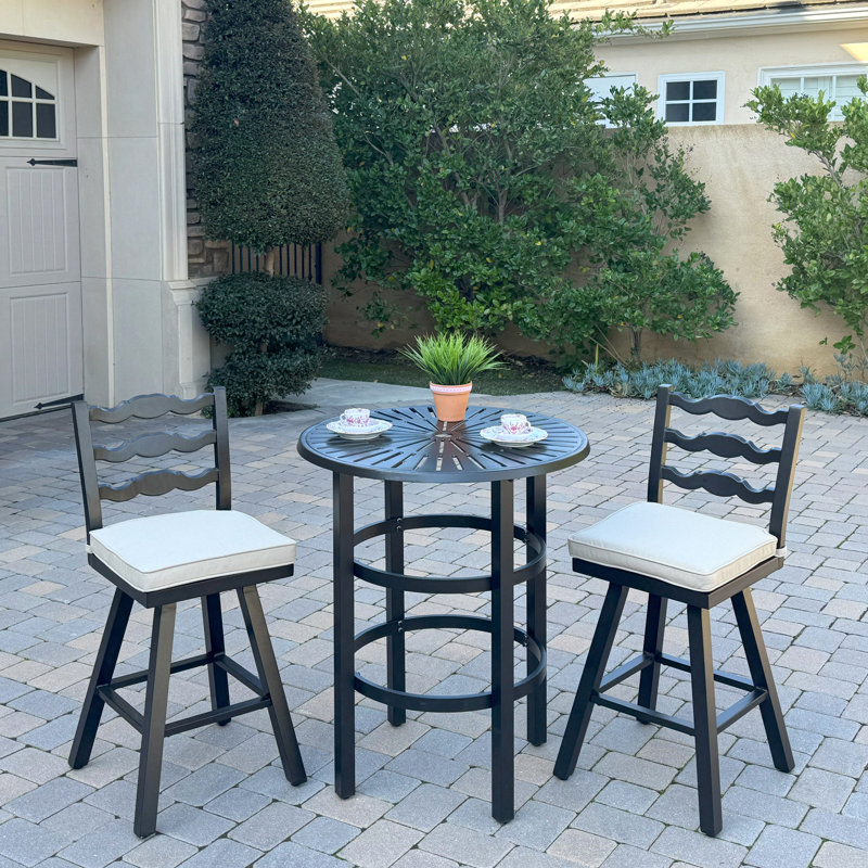 Aluminum 3-Piece Patio Bar Set with 30'' Round Counter Height Bar Table, Beige