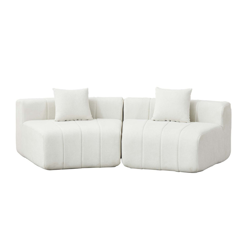 Chenille Curved Sectional Sofa With 2 Pillows,Curved Symmetrical Modular Semi Circular Sofa Sectional, Beige Chenille
