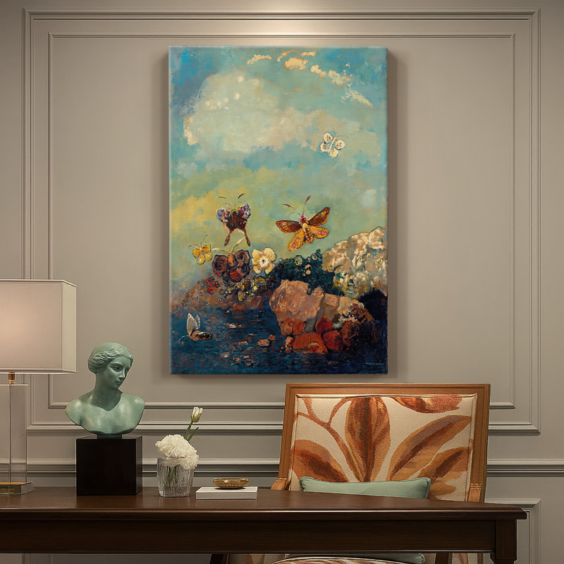 Papillons sur toile tendue par Odilon Redon, 24 po x 36 po