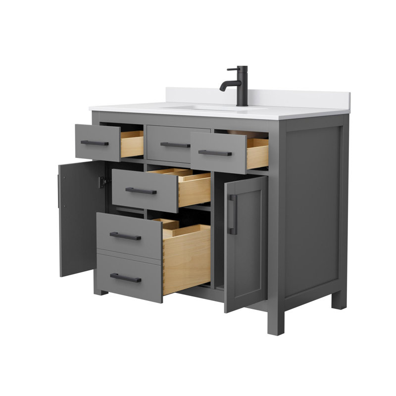 Beckett 42" Freestanding Single Bathroom Vanity with Cultured Marble Top, Dark Gray, White Cultured Marble, Matte Black