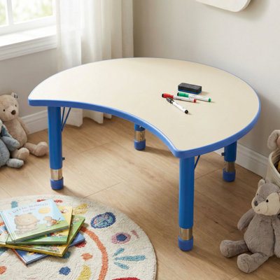 Adjustable Moon Shaped Plastic Activity Table with Dry Erase Top, Monster Blue
