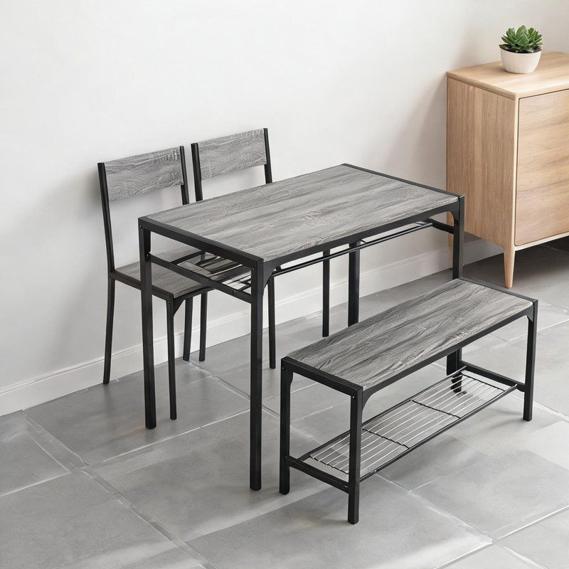 Ensemble table et chaises de cuisine et petits espaces en bois massif, 4 pièces, banc, détails en bois massif