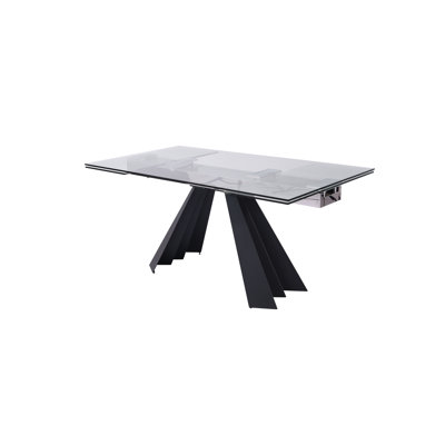 Daryla 63" Clear And Black Glass And Metal Drop Leaf Pedestal Base Dining Table by Orren Ellis