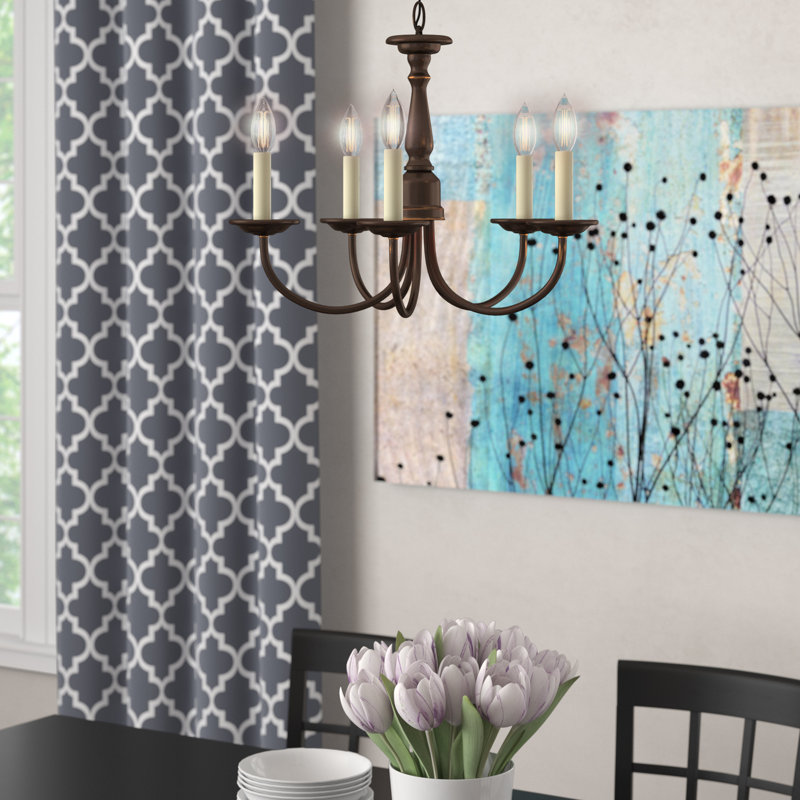 Francesville 5 - Light Steel Dimmable Chandelier, Antique Bronze