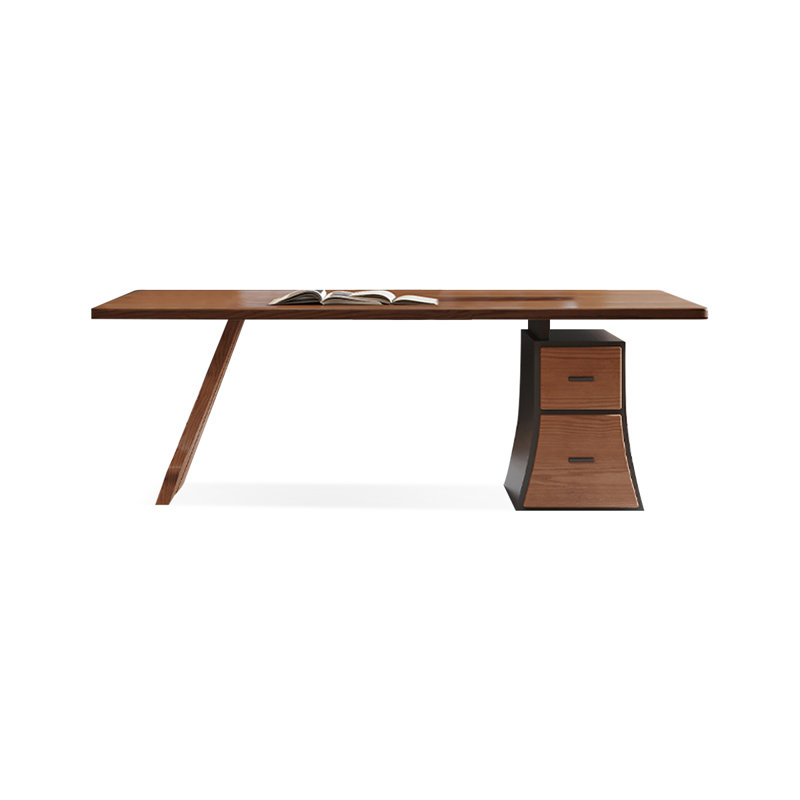 Dark Walnut Rectangular Solid Wood desks, Right Hand Return, 29.53" H x 70.87" W x 27.56" D