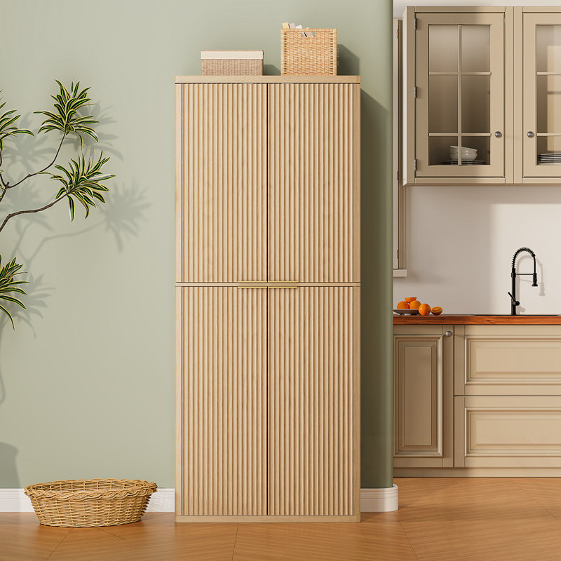 Armoire de cuisine en bois avec 6 tablettes de porte, Naturel