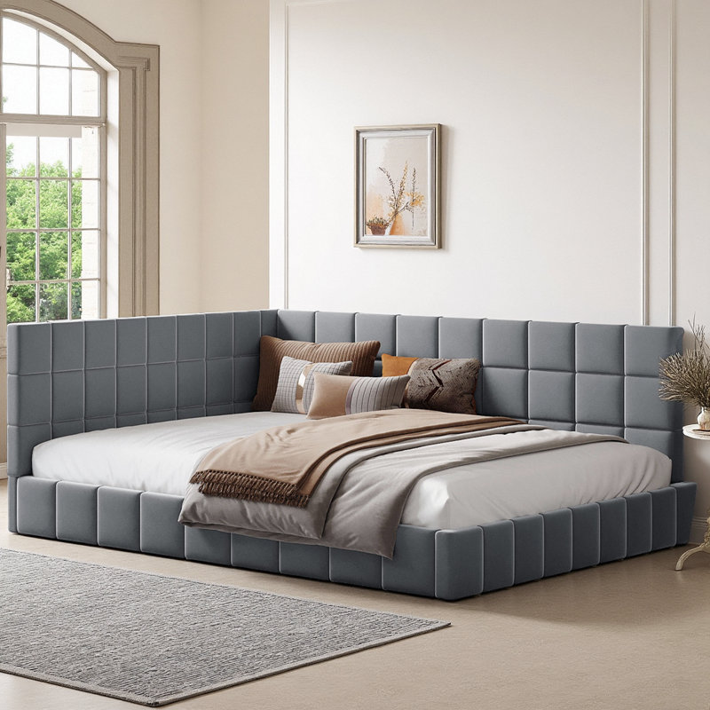 Lit plateforme tapissier Classic, Gris