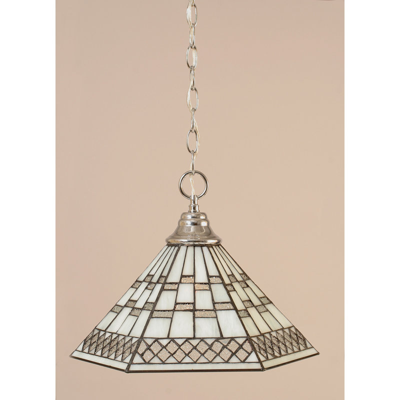 Luminaire suspendu en chaîne Peralta, fini chrome avec verre d'art étain 16 po