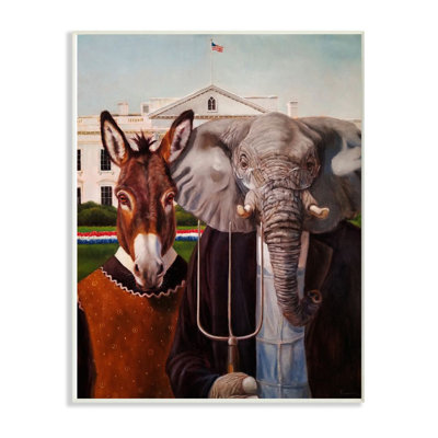 «Satire politique», reproduction d'art graphique panoramique sur toile ferme gothique américaine