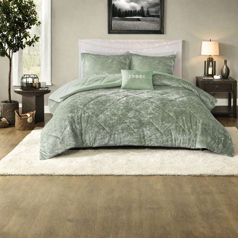 Ensemble de literie en velours luxueux, polyester vert, confort moderne