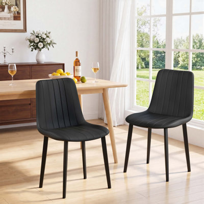 Ensemble de quatre chaises de salle à manger sans accoudoirs avec revêtement à motif ondulé et pieds en métal robustes pour la maison ou le bureau