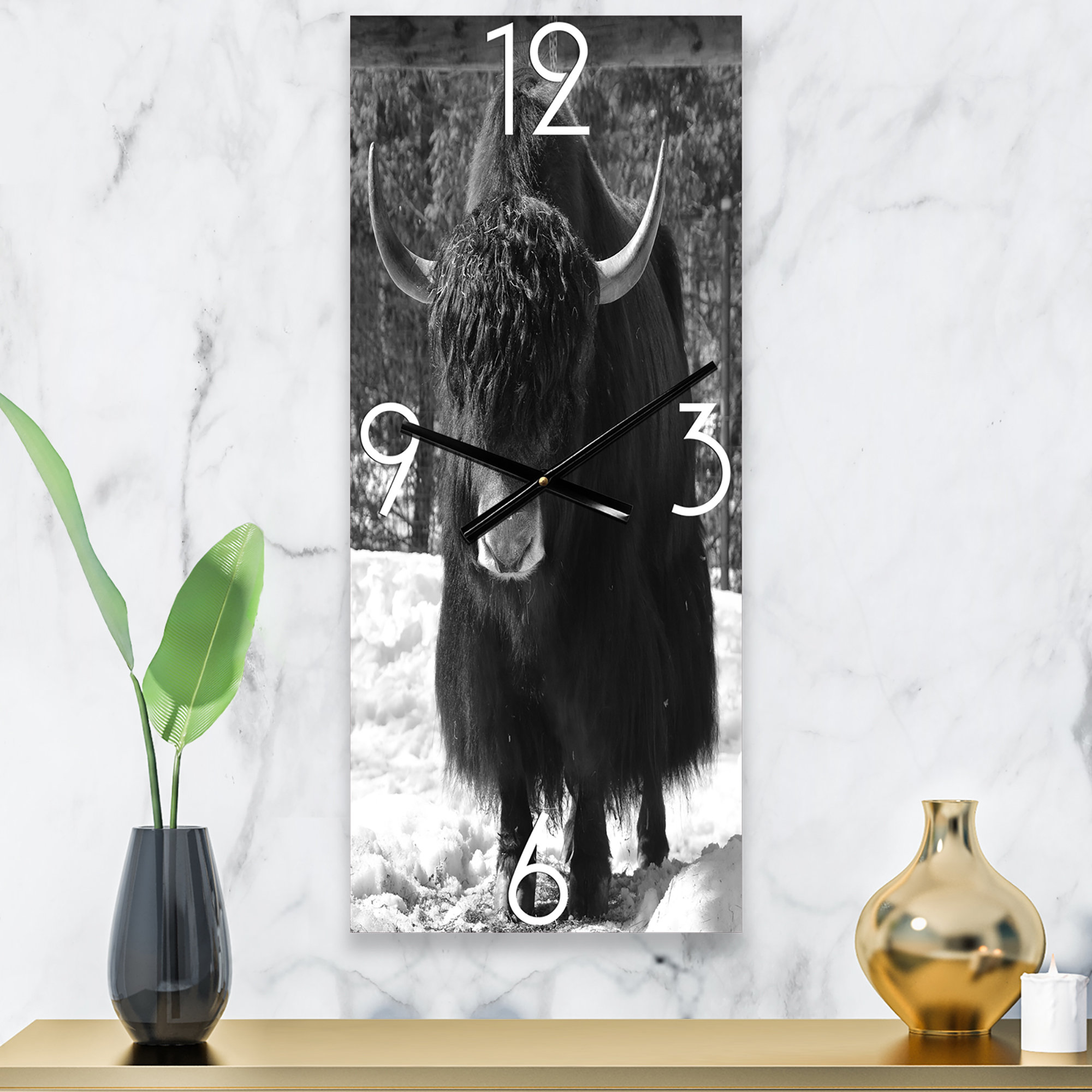 East Urban Home Portrait of Wild Bull in Winter Forest I Wall Clock ...