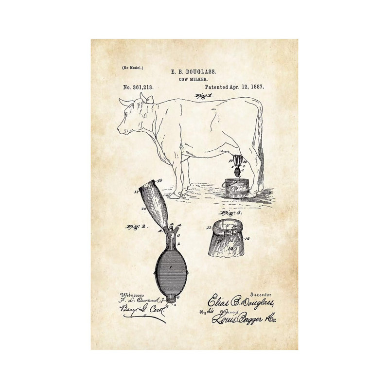 Cow Milker by Patent77 - Wrapped Canvas Gallery-Wrapped Canvas Giclée, 66.04 cm H x 45.72 cm W x 1.91 cm D
