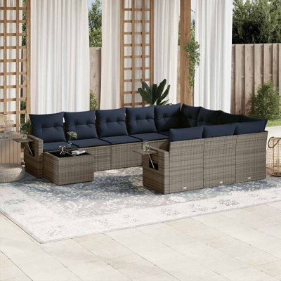 Ensemble de canapé de patio 11 pièces avec coussins en rotin de polyester