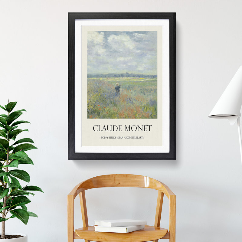 Poppy Fields Near Argenteuil Print by Claude Monet - Picture Frame Painting, Black Framed, 65cm H x 48cm W x 2cm D