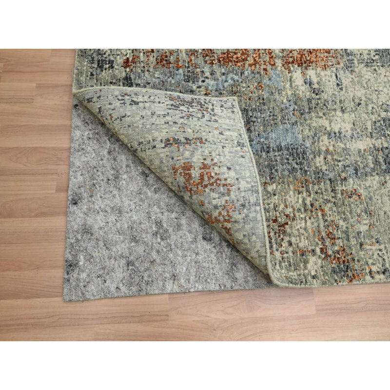 Tapis oriental vert en laine noué à la main 8 pi 0 po x 10 pi 2 po - MOA10283130
