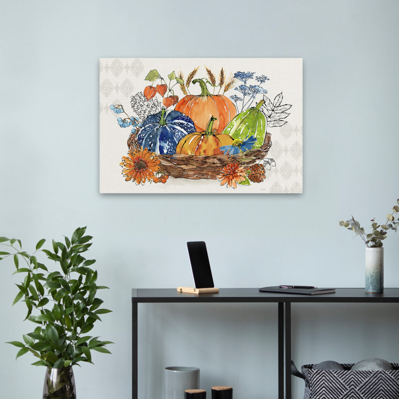 «Fall Sweet Fall I» - Panier d'automne bleu crème, H 16 po x l 24 po