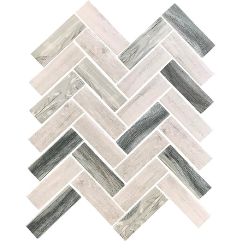 Recycled Glass Herringbone Mosaic Tile, White, Grey and Beige