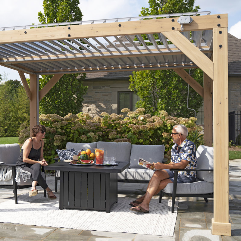 Cedar and Aluminum 10' x 12' Beige Rectangular Patio Gazebo