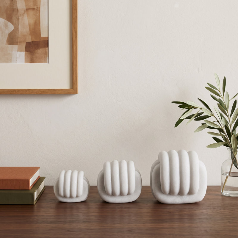 Set of 3 Decorative Objects for Home Decor - Modern Rounded Resin Sculptural Figurines 6", White