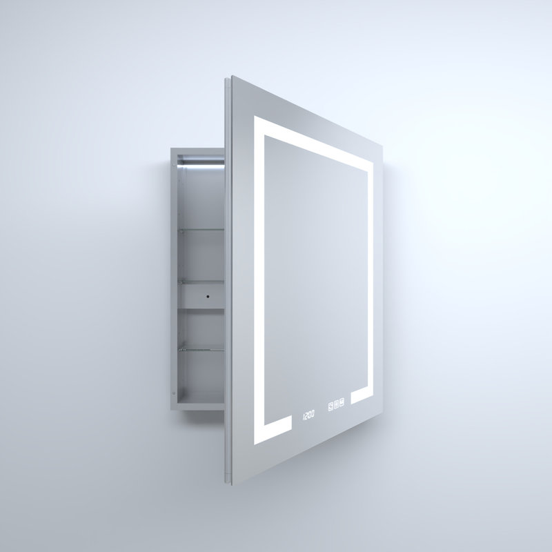 Pharmacie rectangulaire encastrée / en aluminium argenté, H 48 po x l 38,59 po x P 4,2 po