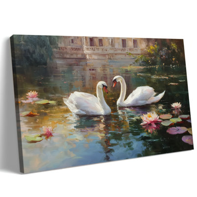  Swan Wall Art Picture, Classical Vintage Swan Canvas Painting Decor, Elegant Animals Artwork for Bathroom, Bedroom, and Nursery, 12x16 inches