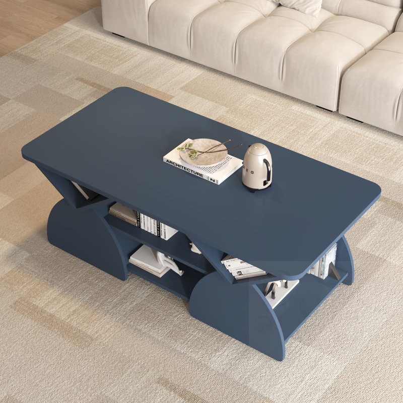 Table basse de coin arrondie avec tablettes ouvertes, Blue