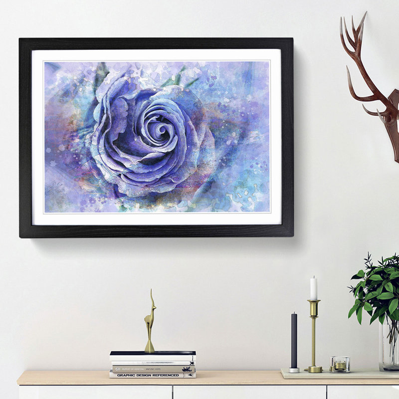 Lilac Rose in Watercolour in Abstract - Picture Frame Painting Print, 36cm H x 48cm W x 2cm D, Black Framed