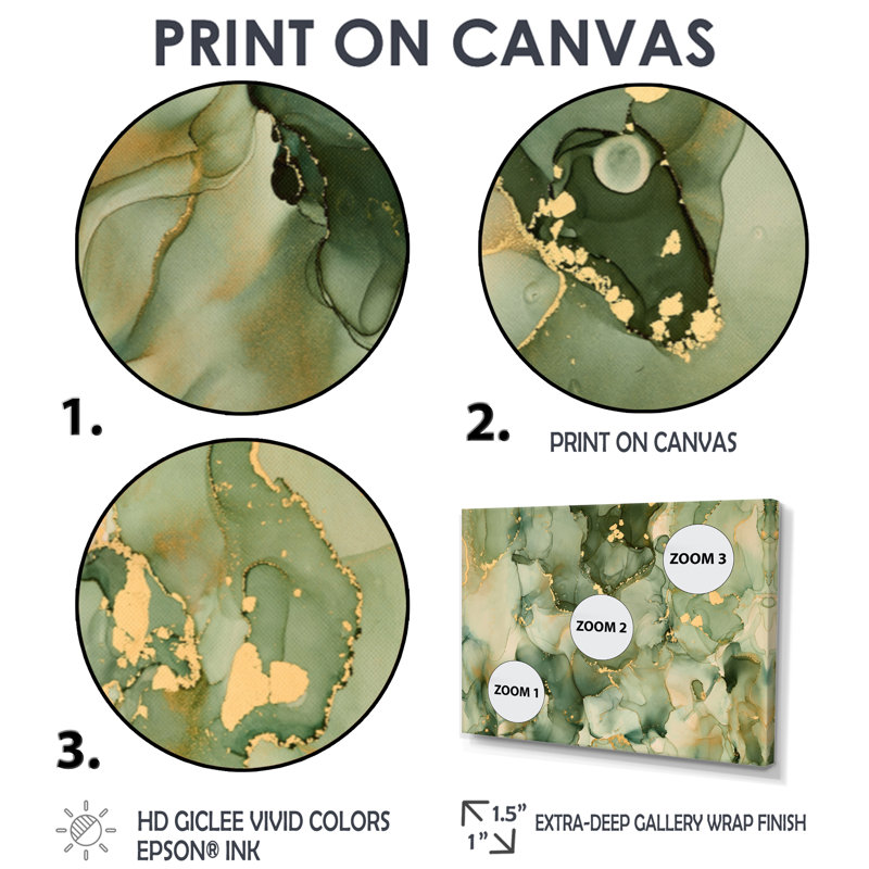 «Green Luxury Abstract Fluid Art I», reproduction d'art sur toile moderne, H 34 po x l 44 po, Impression encadrée