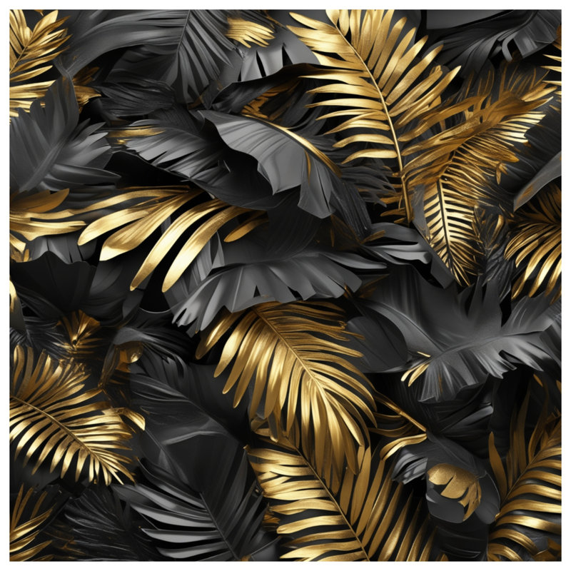 Coussins décoratifs à double face en feuilles de palmier noir et or, 16 x 16 pouces