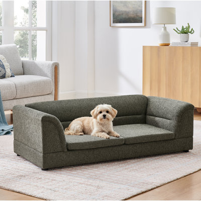 Canapé surdimensionné pour animaux de compagnie, canapé rectangulaire pour chien avec accoudoirs courbés, canapé confortable en tissu de lin pour chiens de grande taille et surdimensionnés