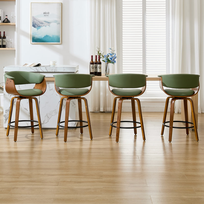 Tabourets de comptoir pivotants modernes de 26 po, îlot de cuisine en bois avec repose-pieds, Vert