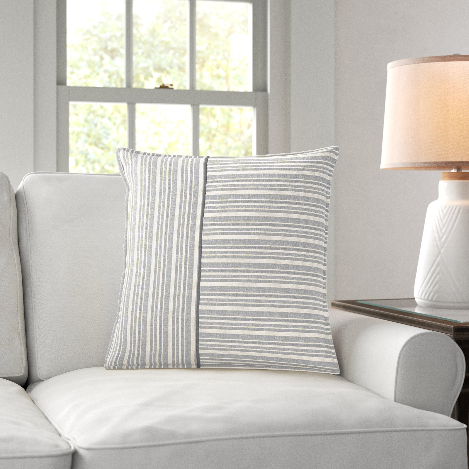 Berthe Striped Cotton Throw Pillow, Gray