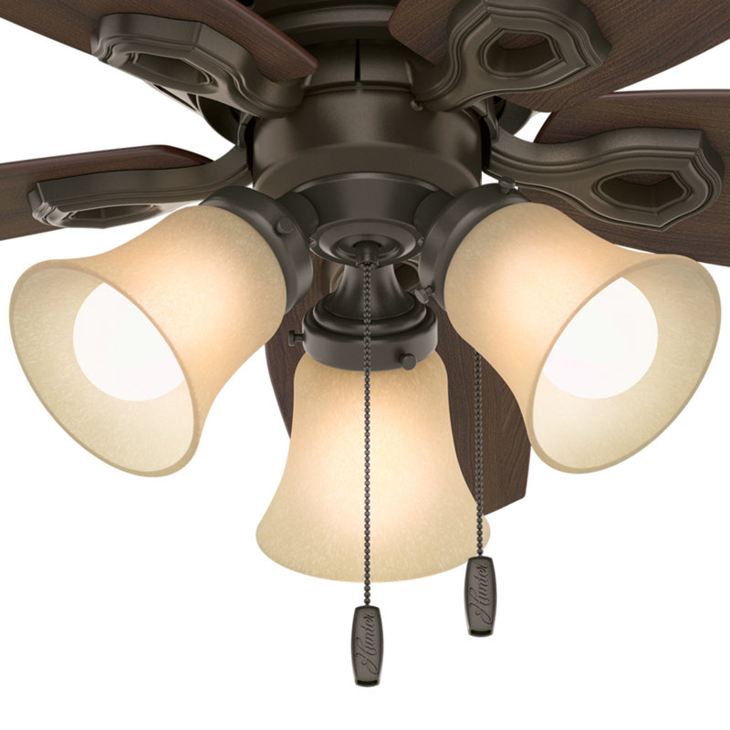42" Builder Low Profile 5 - Blade Flush Mount Ceiling Fan with Pull Chain and Light Kit Included, New Bronze