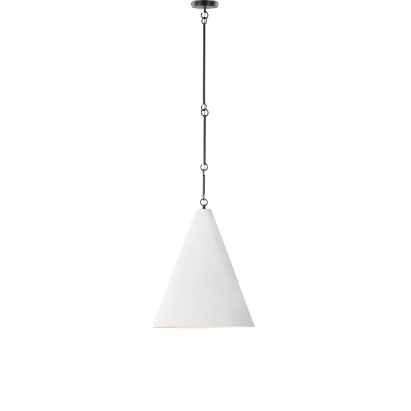 Luminaire suspendu conique à 1 lumière Marquarious, Plâtre blanc mat / fer antique