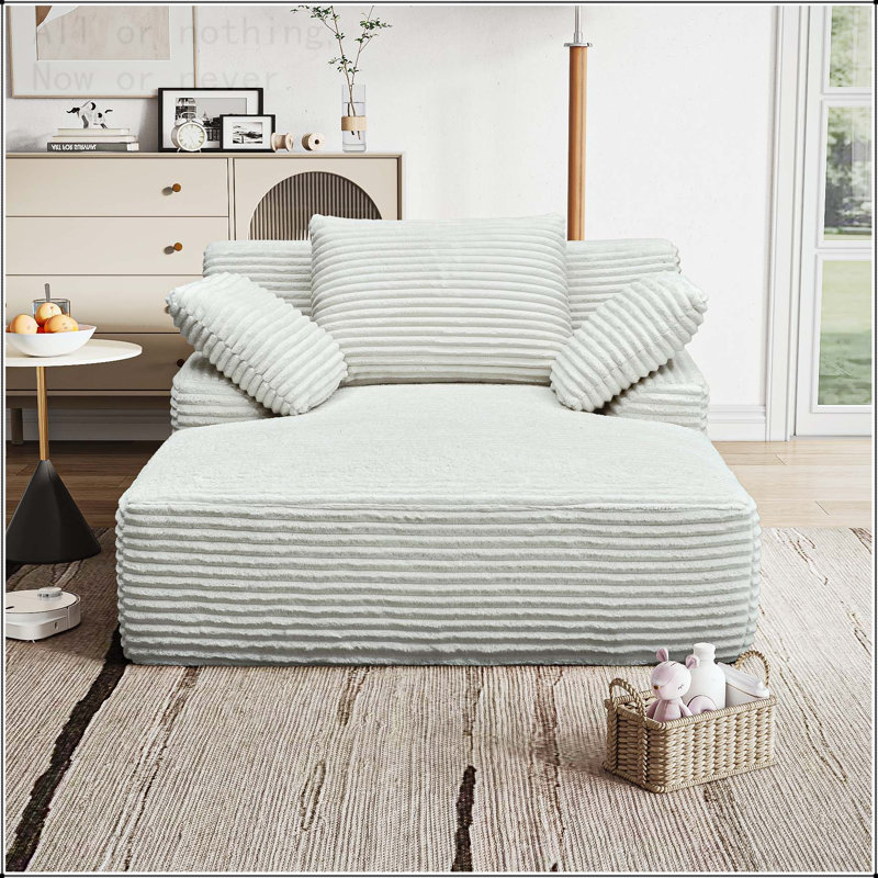 Chaise longue de 51 po pour l'intérieur, très grand moelleux moelleux en velours côtelé, fauteuil de lecture à assise profonde