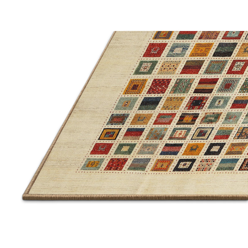 Tapis beige/jaune/rouge contemporaine, Rectangle 5 pi x 8 pi