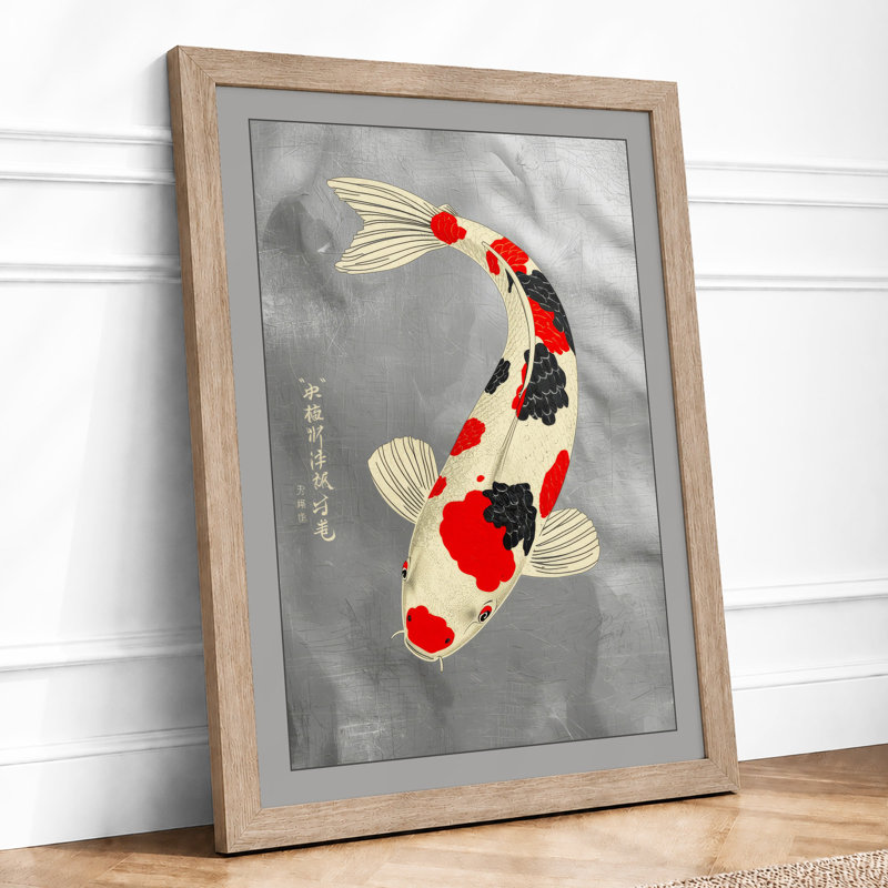 Flowing Koi Japandi - Framed Print, A4 - 29.7 x 21.0 cm, Oak