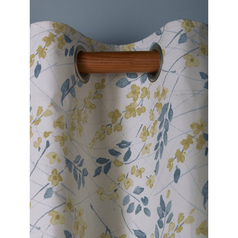 LONGSTON SPRIG OCHRE YELLOW EYELET CURTAIN, 64X90