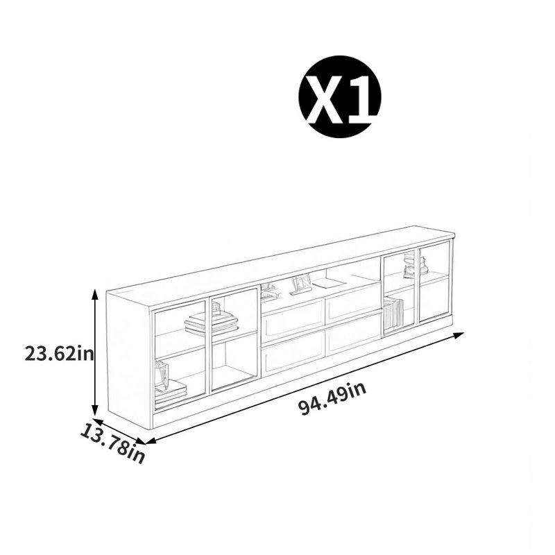Meuble télé minimaliste de style crème, 23,62 po H x 94,49 po L x 13,78 po P