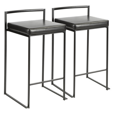 Tabouret de comptoir empilable contemporain noir avec coussin en similicuir Fuji par Lumisource - ensemble de 2