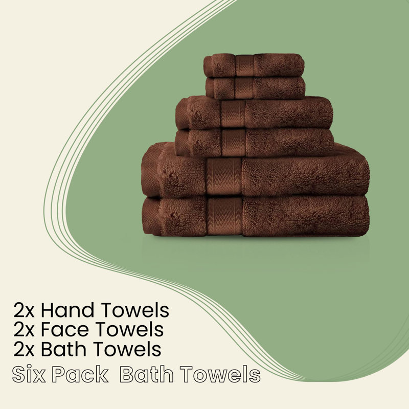 Ensemble de 6 serviettes de bain en coton avec 2 serviettes de bain et 2 débarbouillettes Biron, Brun