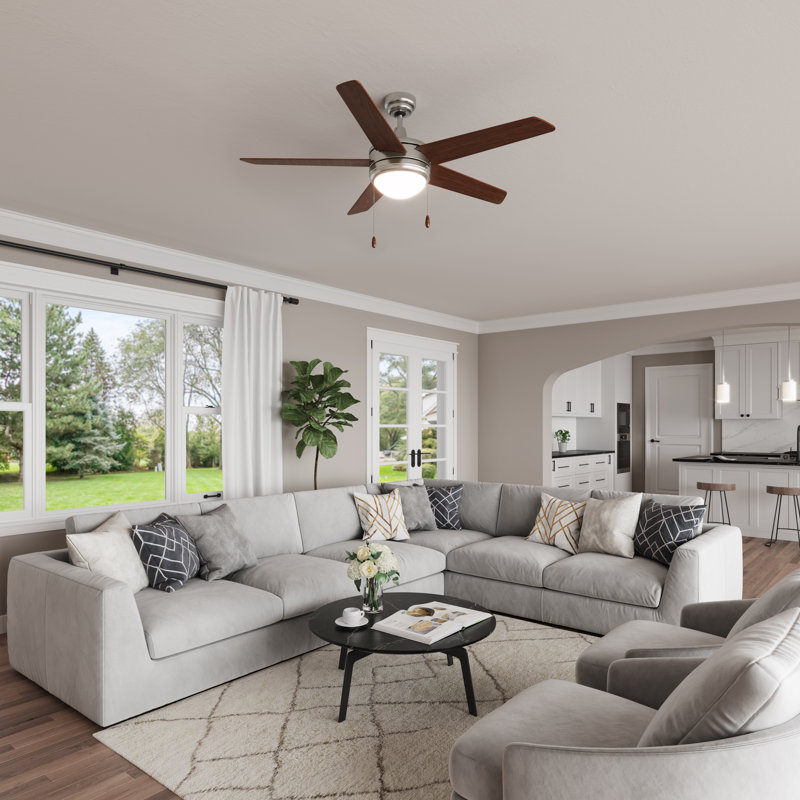 Crowe 50" 5-Blade Indoor Ceiling Fan, Brown Wood, Brushed Nickel