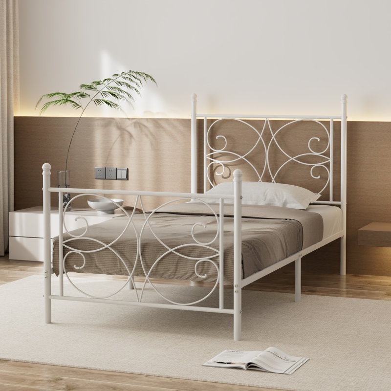 2PCS Single Metal Bed Frames With Headboard And Footboard For Kids Teenagers Adults, White
