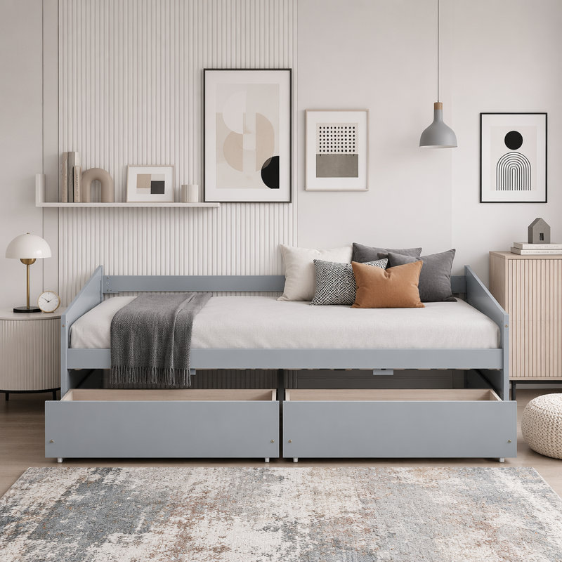 Lit de jour avec 2 tiroirs de rangement, Gris