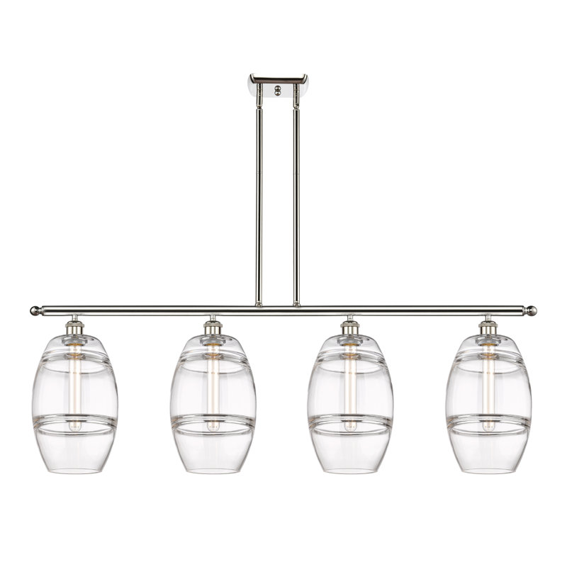 Luminaire suspendu rond / ovale pour îlot de cuisine à 4 lumières Dundrod, Transparent, Nickel poli