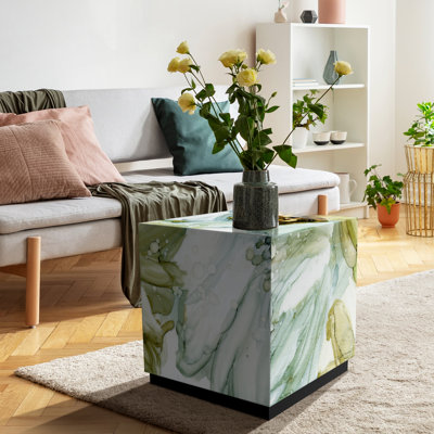 Reverse Printed Beveled Art Glass Cocktail Table End Table