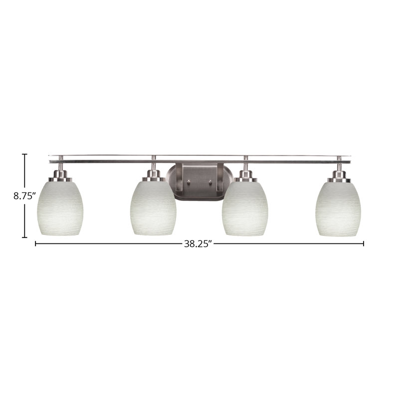 Barre d'éclairage de salle de bain 4 lumières Brina avec verre blanc mat 5 po, Nickel brossé, Vert clair