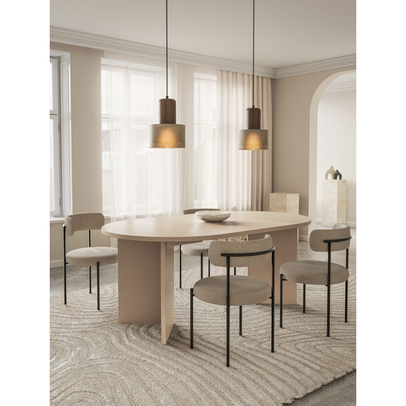 Extendable Round Dining Table, Beige